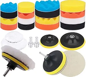 DIY Crafts Polishing Pads Sponge Woolen Polishing Waxing Buffing Pads Kits Polishing Compound Drill Buffing Sponge Pads Kit for Car Drill Adapter Kit (Pack of 12 Pcs, 3