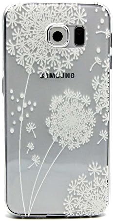 iGrelem® Samsung Galaxy S6 Edge TPU Soft Case [with Free Tempered Glass Screen Protector], Colorful Pattern Design [Non Slip] Transparent Protective Back Cover for Samsung Galaxy S6 Edge(Dandelion, White)