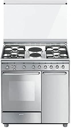 SMEG CUCINA CX92SV2 INOX 90X60 ELETTRIC cucina concerto inox -forno  elettrico- porta bombola-clas.A : Amazon.it: Grandi elettrodomestici