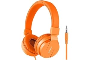Gorsun® Auriculares para Niños,Plegable Cómodos Auriculares Niños con Seguro Material,Auriculares Infantiles con Ligera Diadema,Estéreo Cerrados Cascos para Niños -Naranja