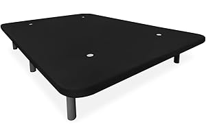 Somnia Descanso - Base Tapizada 3D Reforzada, Gran Estabilidad con 5 Barras Transversales con Válvulas de ventilación y 6 Patas metálicas roscadas de 27cm, 150x190, Negro