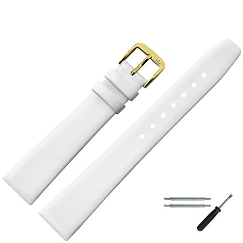Uhrenarmband 12mm Leder weiss glatt - Ersatzarmband inkl. Federstege & Werkzeug - Lederband mit trapezförmigem Bandverlauf - Marburger Uhrenarmbänder seit 1945 - weiss / gold Uhrenarmband 12mm Leder weiss glatt - Ersatzarmband inkl. Federstege & Werkzeug - Lederband mit trapezförmigem Bandverlauf - Marburger Uhrenarmbänder seit 1945 - weiss / gold