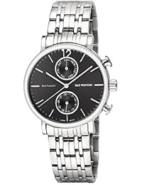 Ray Winton de hombre multifunción día fecha negro Dial plata acero inoxidable reloj de pulsera
