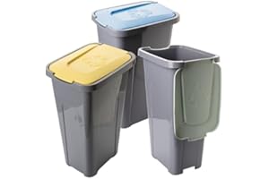 SUSTANIA Mülleimer Küche 3er Set 30L, Abfalleimer mit Deckel für Mülltrennung, Müllsystem 36x28x56 cm,Abfallsammler & Mülltrennsystem für die Küche, Made in EU