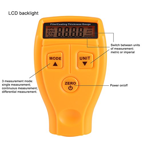 Liqoo Thickness Gauges Meter Handheld Schichtdickenmessgerät Dickenmesser Dickenmessgerät mit LCD Anzeige integrierte Messsonde Kabellos 0-1.80mm / 0-71.0mil Batterien inkl. - 3