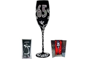 Framan Copa Cava (CHAMPÁN) para Regalo Original DE CUMPLEAÑOS, con LOS NÚMEROS DE Las Edades Grabados (65 AÑOS Negra)