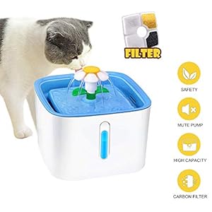 JFUNE Fuente de Agua para Gatos, Bebedero para Mascotas para Perros，Dispensador automático de Fuente para Mascotas de 2,4 Modos y 2,4 litros con 1 Filtro de Repuesto
