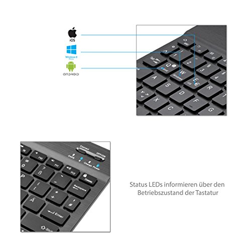 TeckNet Ultra Slim (4mm) Bluetooth Illuminated Tastatur Keyboard (QWERTZ, Deutsches Tastaturlayout) Für iOS, Android, Windows und Mac mit wiederaufladbarem 6-Monate-Laufzeit-Akku - 4