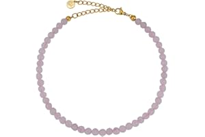 GD GOOD.designs EST. 2015 Cavigliere da donna con perle di giada 4 mm - Impermeabile - Cavigliera in pietra naturale colorata con chiusura regolabile in oro 18 carati