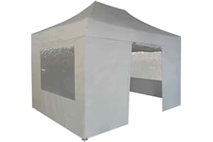 FRANCE-BARNUMS Tente Barnum Pliant Tonnelle Professionnelle 3x4,5m 13,5m² en Aluminium 45mm Toit Polyester 320g/m² et Pack Fenêtres Polyester 300g/m² (4 Murs:1 avec Porte, 2 avec fenêtre) (Blanc)