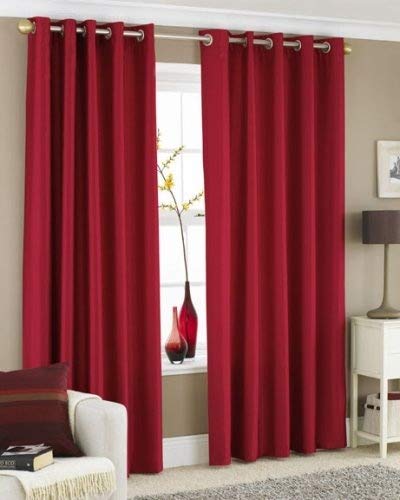Bedding Online RED FAUX SILK LINED CURTAINS WITH EYELET RING TOP 90 x 90