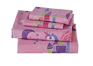 Luxury Home Collection 4 Piece Queen Size Sheet Set for Girls/Teens Unicorn Castle Rainbow Clouds Moon Shining Stars Lavender Pink Blue Yellow (Queen Sheet)