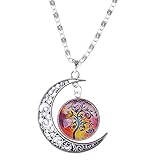 joyeria luna de plata Material: Aleación Joyería Collar Cadena Colgante Media Luna de árbol Vida Novedad Cabochon Cristal Mujeres - 3