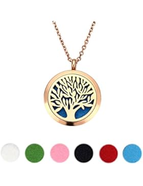 JOVIVI Edelstahl Rund Aromatherapie Ätherische Öle Diffusor Halskette Roségold Baum des Lebens Medaillon Locket...