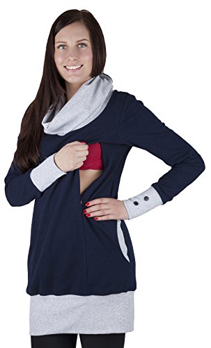 2 in 1 Maternity & Nursing breastfeeding warm Top Pullover 3076A (8, Navy / Melange)