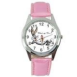 taport® Bugs Bunny Quarzuhr Disney Pink Leder Band + Gratis Ersatz Batterie + Gratis Geschenkverpackung