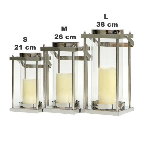 Windlicht, exklusive Laterne aus Edelstahl mit Glas 26 cm hoch | Garten-laterne für die Terrasse im Sommer, Laternchen aus Glas und Metall - 2