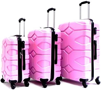 LIGHT WEIGHT HARD SHELL ABS 4 WHEEL SPINNER 3PCS LUGGAGE TROLLEY SET (PINK)