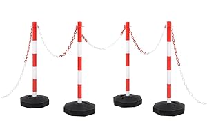 vidaXL Ensemble de Poteaux à Chaîne avec Chaîne en Plastique Panneaux de Sécurité Signalisation Avertissement Circulation Parking Entrepôt 10 m