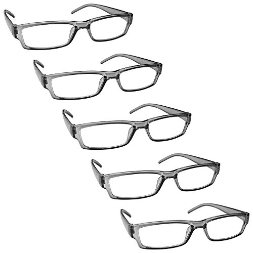 OPULIZE ACE Reading Glasses - Value 5 Pack - All day Readers - Advanced Comfort & Lightweight Thin Rectangular Frame with Spring Hinges & Scratch Resistant Lenses - Mens Womens