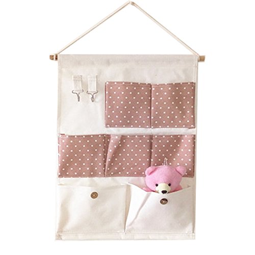 Laixing Retro Vintage Linen/Cotton Fabric Storage Bag Organizer Wall Hanging Pockets G7