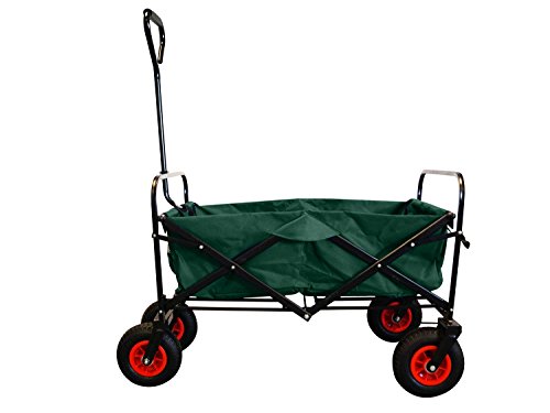 Preisvergleich Produktbild MAXOfit® Bollerwagen in grün, robuster, faltbarer Handwagen mit Luftbereifung inklusive Schutzhülle