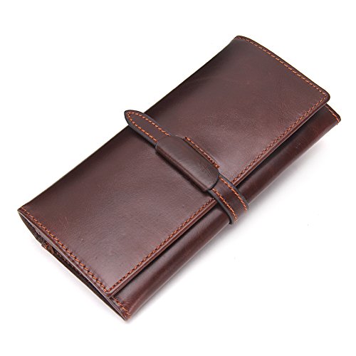 Preisvergleich Produktbild Contacts Echtes Rindsleder-Leder Mens-Weinlese-Münzen-Geldbeutel-lange Mappe Dunkelbraun