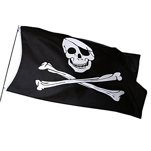 HIKSÂ® Jolly Roger Skull and Crossbones 5ft x 3ft Pirate Flag ideal for Climbing Frames, Garden Dens, Forts and Ships