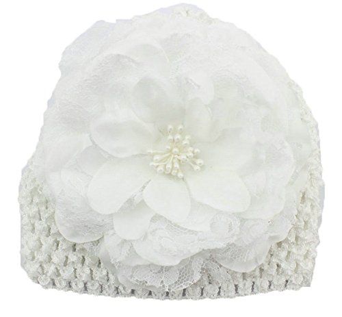 Demarkt Baby Girl Infant White Flower Decorated Hat Toddler Handmade Beanie Winter Knitted Crochet Cap