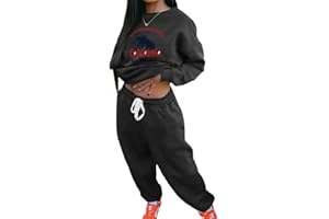 Tomwell Femmes Survêtement Casual Ensemble 2Pcs Suit Mode Ample Manches Longues Imprimé Sweatshirt à Col Rond Hiver Chaude Sweats + Jogging Pantalons Sportswear Yoga Fitness
