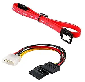 Wizzo (Pack of 1+1) SATA III (Sata 3) Data Cable with Locking Latch + 4 Pin Molex to Dual SATA Power Y Cable Combo for Internal Hard Disk Drive, HDD, SSD & DVD Writer