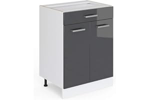 Vicco Kitchen base cabinet Raul, Anthracite high gloss/White, 60 cm with drawer, without worktop