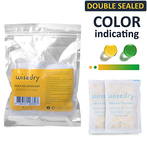 wisedry 20Gram 12paquet Rechargeable Sachets de gel de silice Déshydratant Déshumidificateur avec des perles orange Sacs Déshydratants Indiquant Absorbeur d'humidité