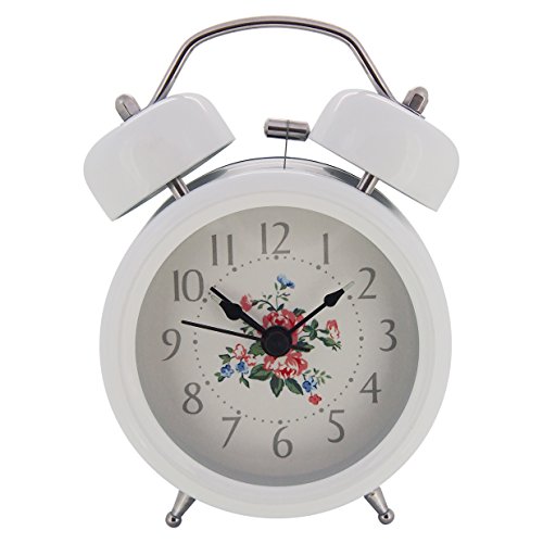 Königswerk Doppelglocken-Wecker mit Nachlicht, geräuschloser Betrieb, Quarzuhrwerk, analog, 7,6 cm - weiß