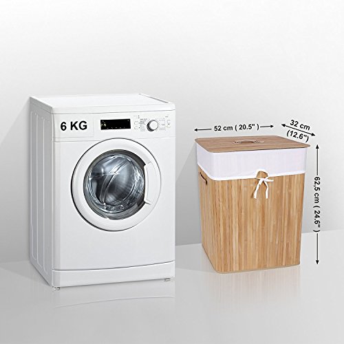 Songmics faltbar Bambus Wäschekorb 100 L (62,5 x 52 x 32 cm) Wäschebox mit Wäschesack zum Herausnehmen natur LCB63Y - 4