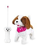 Modernes Halstuch Jamara -Lucky RC Plüschhund 27MHz- Weiches Fell, bewegt die Schnauze und Kopf, wedelt mit dem Schwanz, realistisches Hundebellen, Weiß-Braun