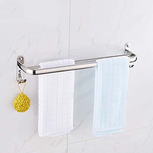 Aothpher Wand montiert 304 Edelstahl Badezimmer Handtuch Bar, Handtuch Rack mit Aufhänger, Edelstahl, doppelt, 50 cm - 3
