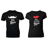 Giftsmate Valentine Gifts Mr Right Mrs Always Right Couple T-shirts for Husband Wife Men Women Round Neck - Black Men XXL Women XXL