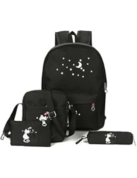 Espeedy 4 Stücke Teenager Nette Katze Druck Rucksack Tasche Set Unisex Schule Rucksack Umhängetaschen Federmäppchen...