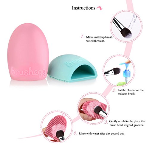 Mangotree Make-up Pinsel Reinigung Massage Werkzeug Silikon Handschuhe Reiniger Kosmetik Clean Tools (2 Stücke, Rosa + Mint Grün) - 2