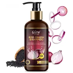 Glow Skin Care | Onion Black Seed Oil | Shampoo | With Red Onion Seed | Oil Extract | for Hair Growth and Hair Fall Control | Pro-Vitamin B5 - No | Parabens | Sulphates | Silicones | Color | Peg | (300 ml)