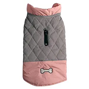 Vecomfy Reversible Dog Coats for Small Dogs Waterproof Warm Cotton Dog Jacket for Cold Winter,Pink and Grey M