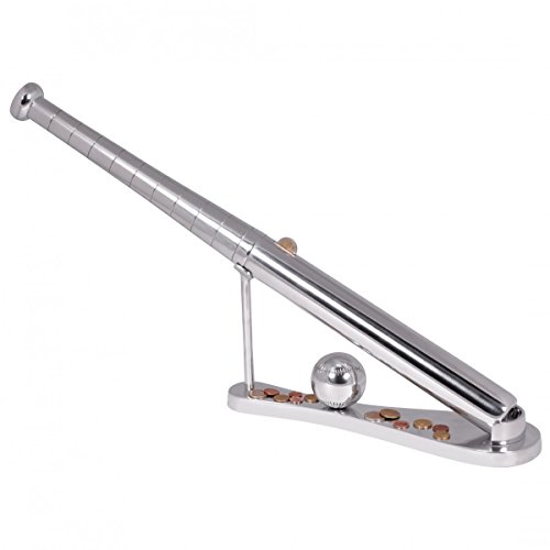 FineBuy Deko Spardose Baseballschläger silber Design Alu Aluminium-Dekoration Sparbüchse Wohndeko Sparschwein modern Designdekoration sportlich Dekofigur glänzend hochwertig Baseballspardose