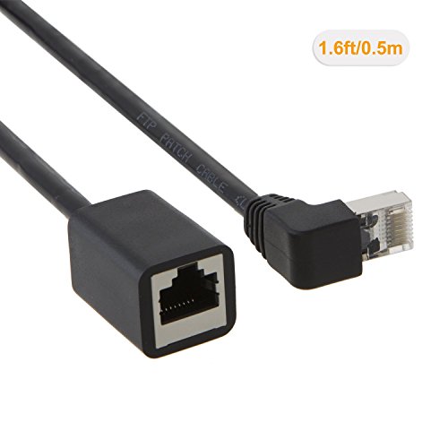 CableCreation nach oben abgewinkelt CAT6 geschirmte Ethernet-Verlängerung Stecker / Buchse Kabel, 50U „Gold überzogenes Kontakt, FTP-Netzwerkkabel , Bandbreite: 250 MHz, 1,6 ft / 0.5m, Schwarz - 2