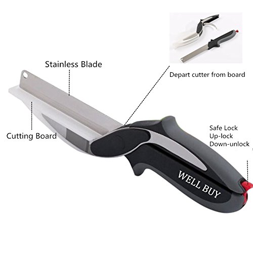 Clever Küche Cutter 2-in1 Lebensmittel-Chopper-Küche Schere Messer und Schneidebrett Werkzeuge für Gemüse Chooping Cheese Chicken Fleisch Salate -Baby Früchte Lebensmittel Gadgets (Mit Zwiebelhalter) - 6