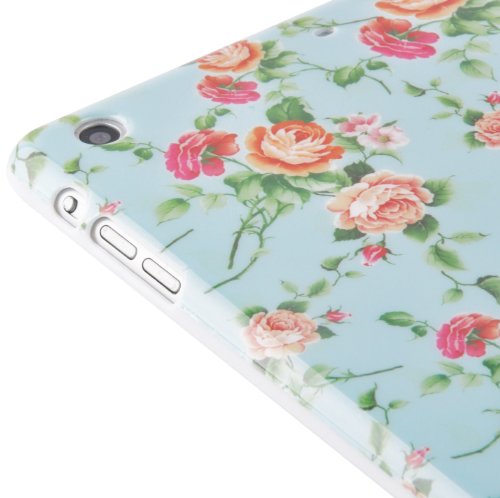 JAMMYLIZARD | Hülle für [ iPad Mini 3., 2. und 1. Generation ] Back Cover aus Silikon mit Vintage Motiv, BLAUES BLUMENMOTIV - 4