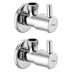 YELK AVJ20155T, Brass Angle Valve, Stop Cock with Wall Flange, Chrome Finish ( 2-Piece Set ) (Compact Junior Angle Valve Suitable for Small Spaces Also).