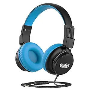 gorsun Kids Headphones with 85dB/94dB Volume Limited, in-line HD Mic, Audio Sharing, Foldable Toddler Headphones, Adjustable, Children Headphones Over-Ear for School Travel(Blue)