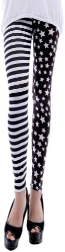 LOCOMO Women American US Flag Star Pattern Horizontal Striped Legging FFT123