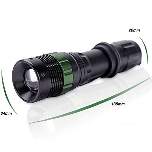 400 Lumen Zoomable CREE XM-L Q5 LED Taschenlampe Zoom Lamp Light – 3 Modus Einstellbare Helligkeit Wasserdichte Design Taschenlampe Beleuchtung für Wandern, Camping & Outdoor Aktivitäten (Schwarz) - 7
